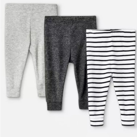 Cloud Island Baby Jogger Pants Set of 3 Size 3-6 Months Gray Black White Stripe - Picture 1 of 6